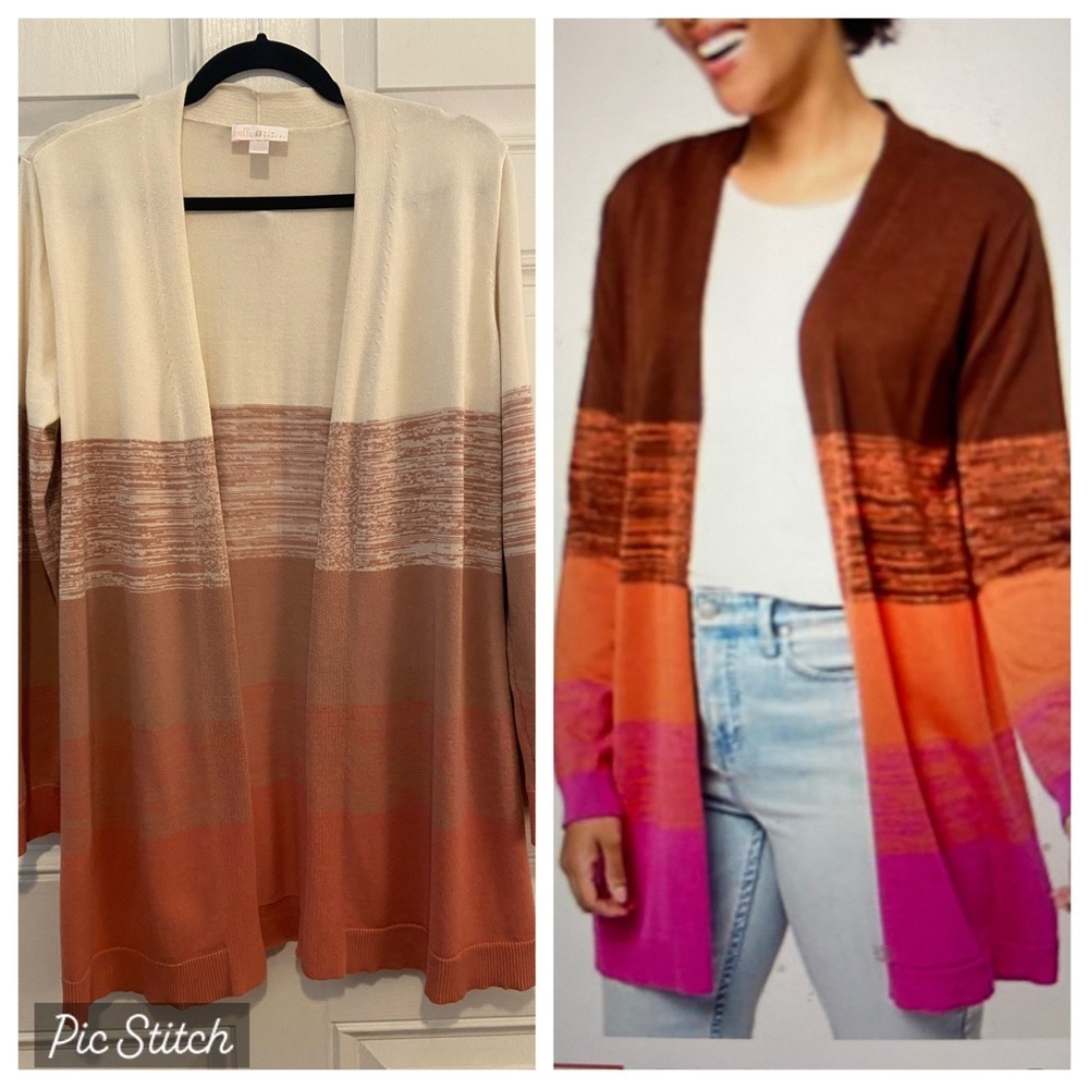 Belle by Kim Gravel Space Dye Colorblock Cardigan Sweater Cream Small New